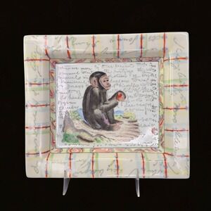 John Derian Monkey Handpainted Decor Trinket Plate Tray Safari Animal Collection